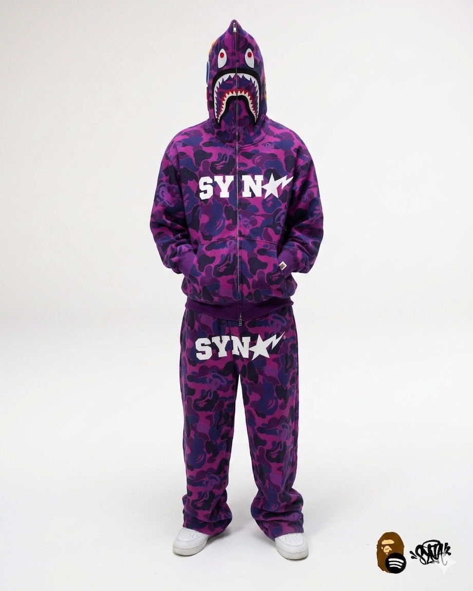 Syna x Bape Purple Camo Tracksuit