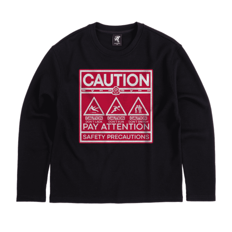 Caution LS Waffle Tee Black