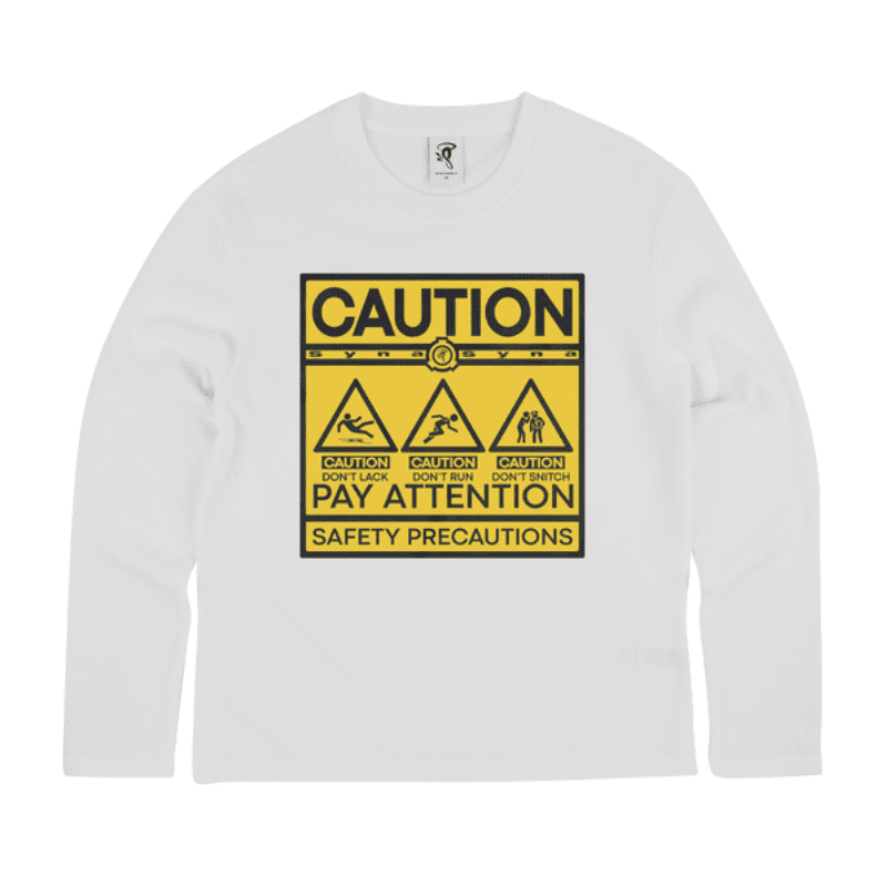 Caution Ls Waffle Tee White